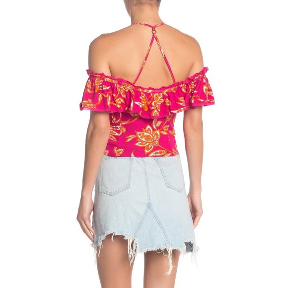 FREE PEOPLE Cha Cha Ruffle Off-shoulder Top Paisley X-Small 0-2 NEW - Picture 4 of 12